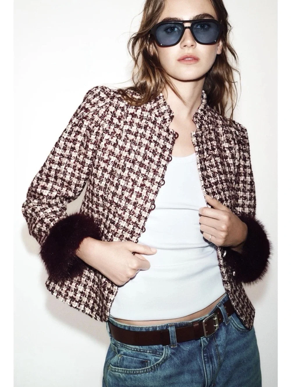 ZARA FAUX FUR STRUCTURE BLAZER